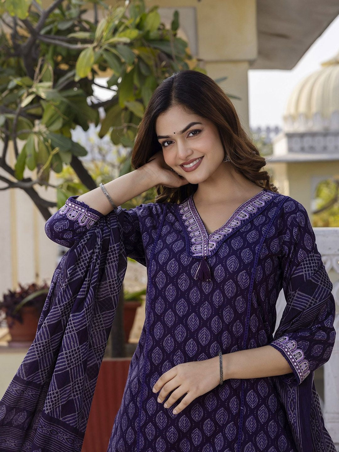 Women's Pure Cotton Printed Handwork Kurta with Pants & Dupatta Set (Buy 1 Get 1 Free