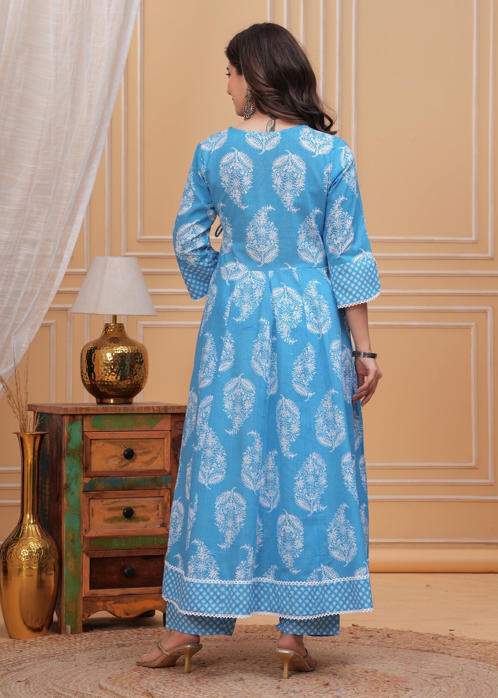 Printed Anarkali Pure Cotton Kurta with Trousers & with Dupatta (Buy 1 Get 1 Free )