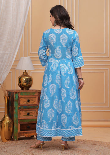 Printed Anarkali Pure Cotton Kurta with Trousers & with Dupatta (Buy 1 Get 1 Free )