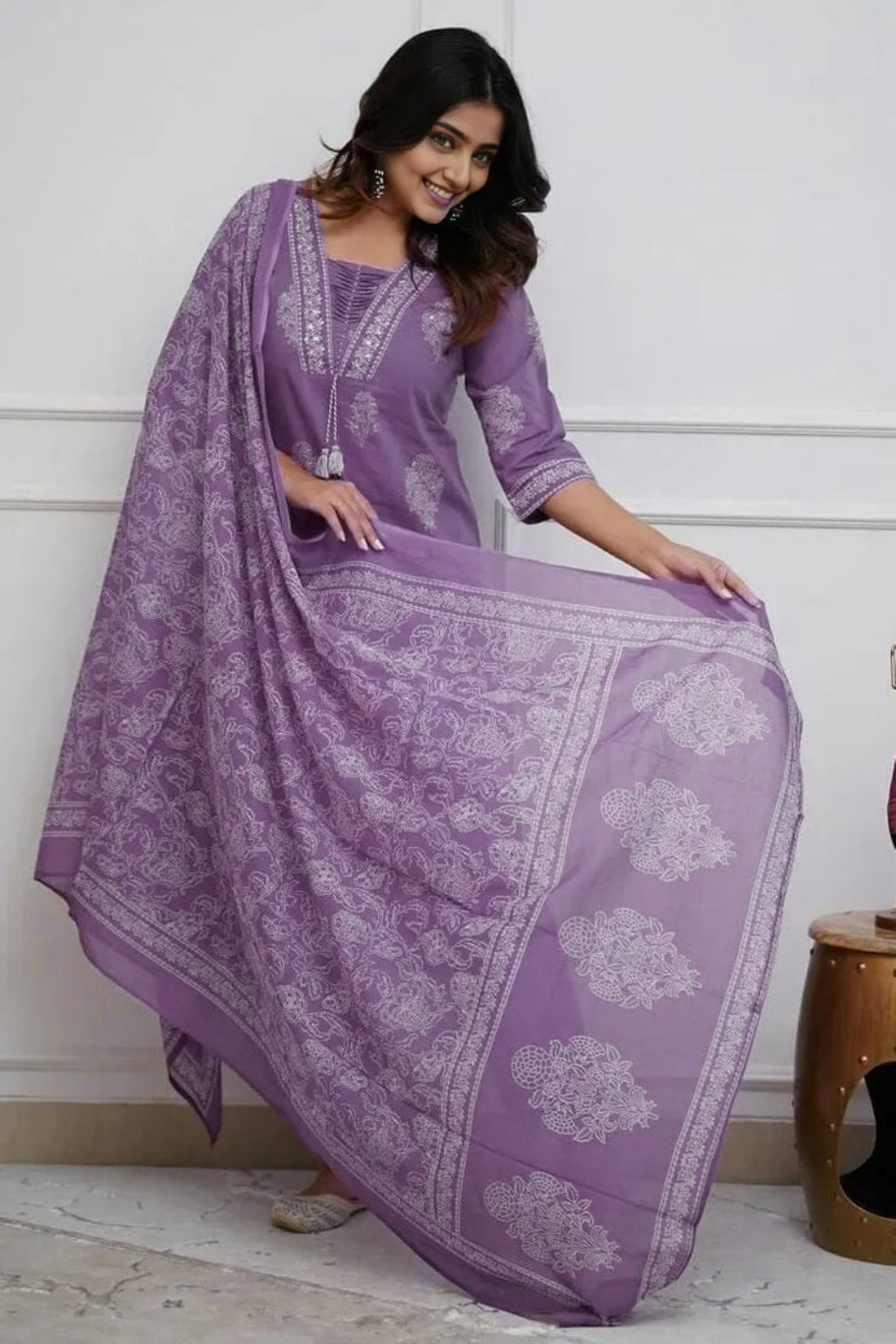 purpal Women's Pure Cotton Printed with Handwork Kurta with Pants and Dupatta Set  (Buy 1 Get 1 Free ) (Copy) (Copy)