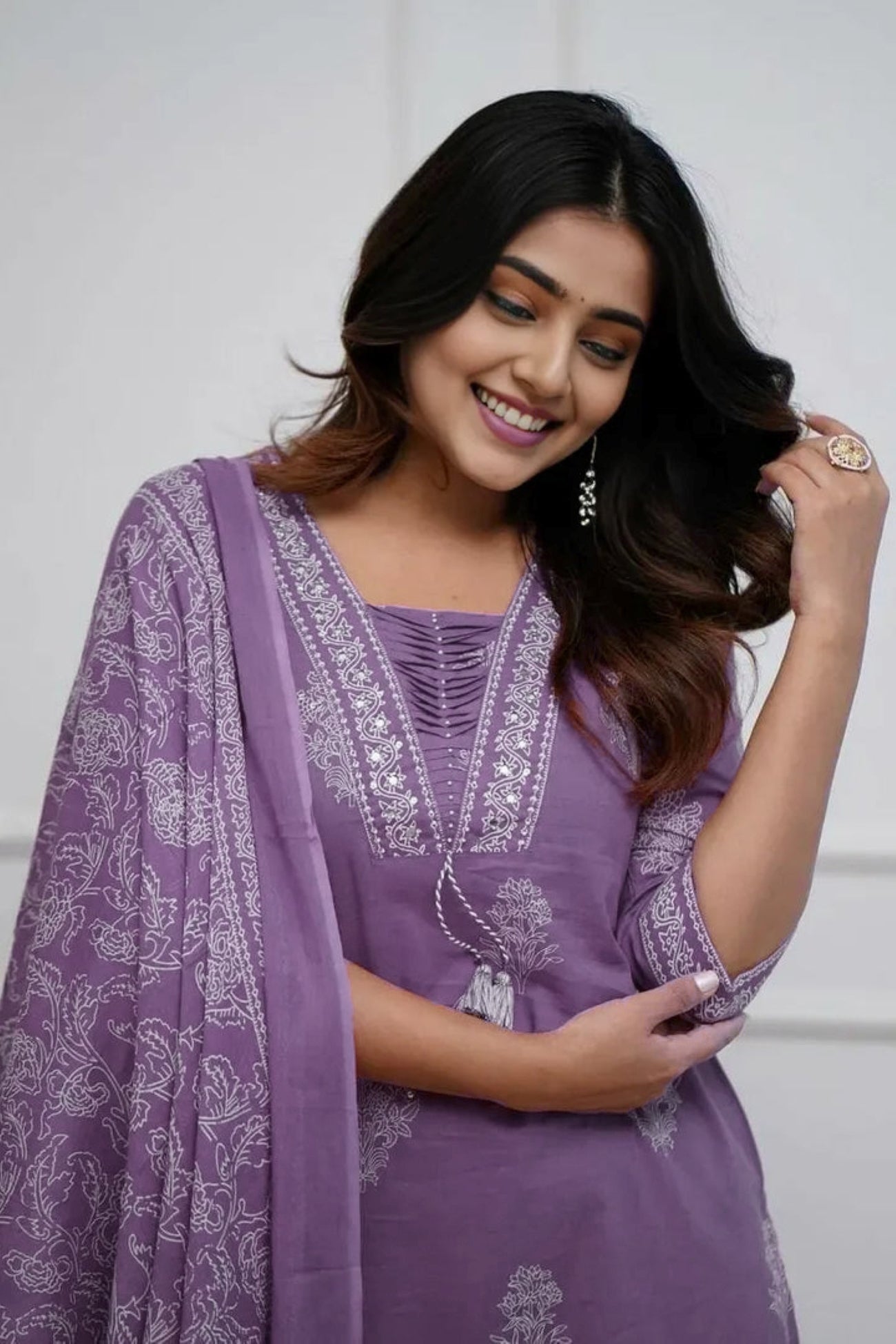 purpal Women's Pure Cotton Printed with Handwork Kurta with Pants and Dupatta Set  (Buy 1 Get 1 Free ) (Copy) (Copy)