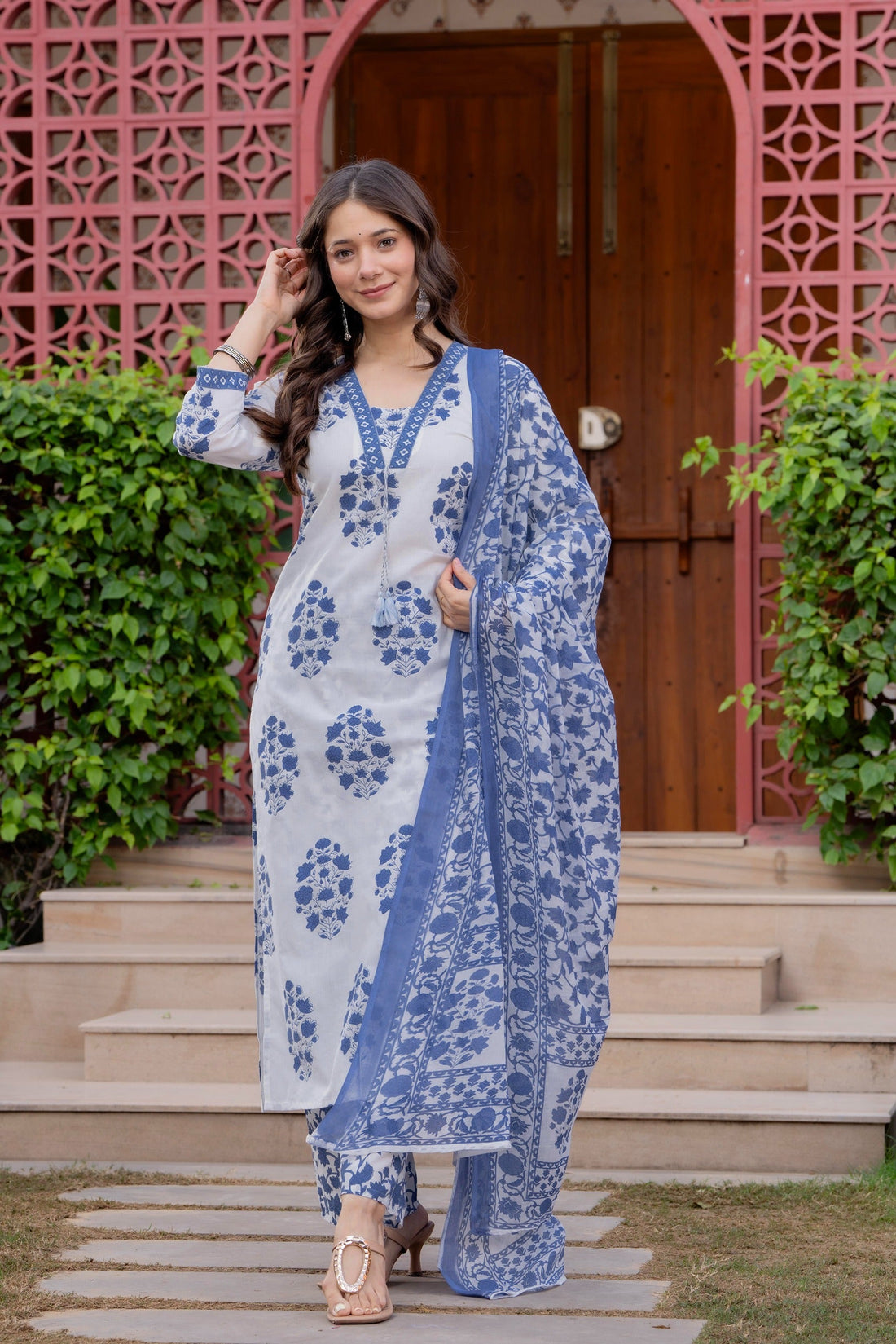 Women's Cotton Printed Straight Kurta Set with Palazzo & Dupatta (Buy 1 Get 1 Free )