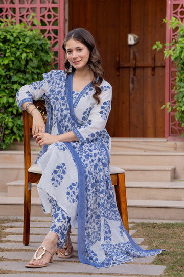 Women's Cotton Printed Straight Kurta Set with Palazzo & Dupatta (Buy 1 Get 1 Free )