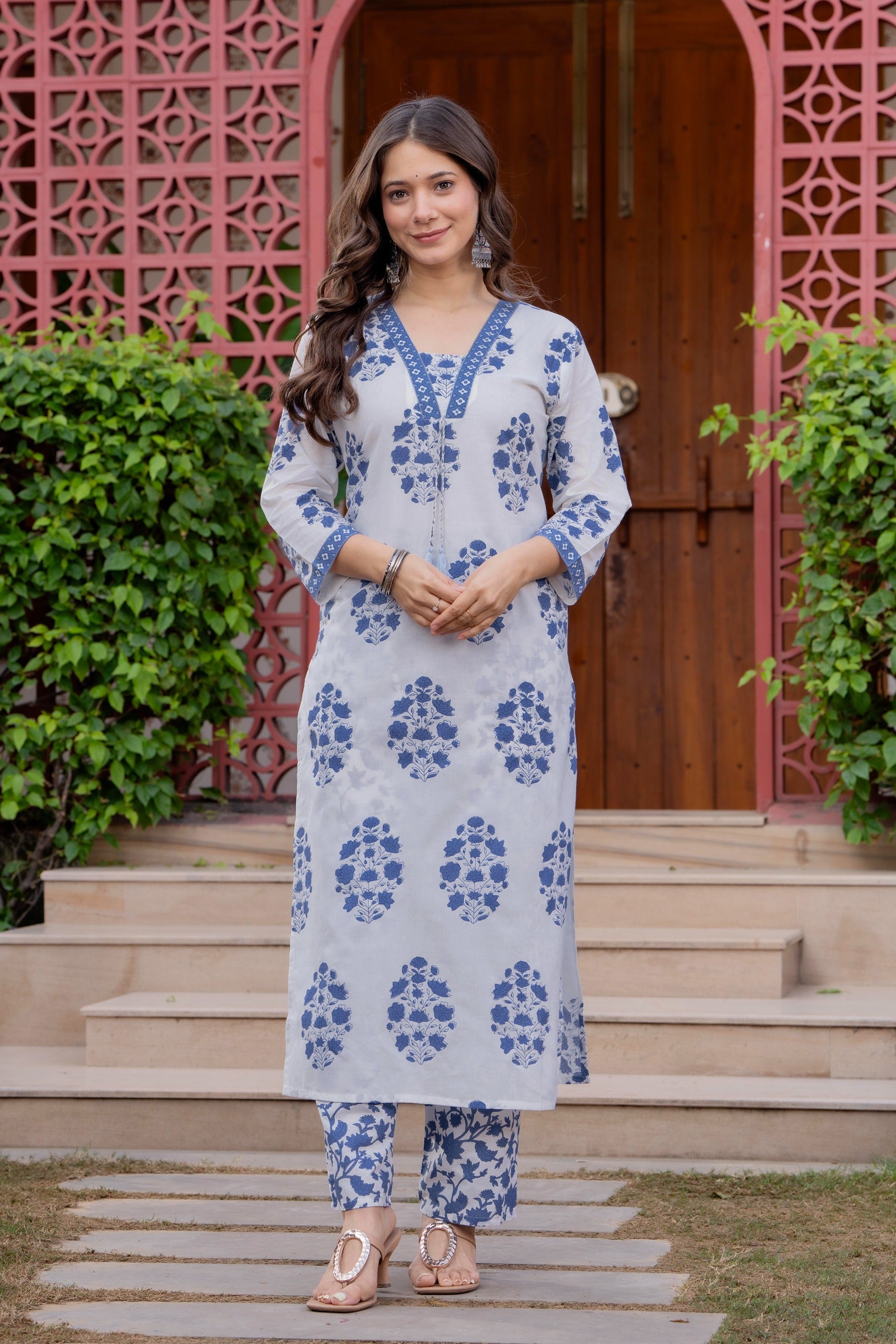 Women's Cotton Printed Straight Kurta Set with Palazzo & Dupatta (Buy 1 Get 1 Free )