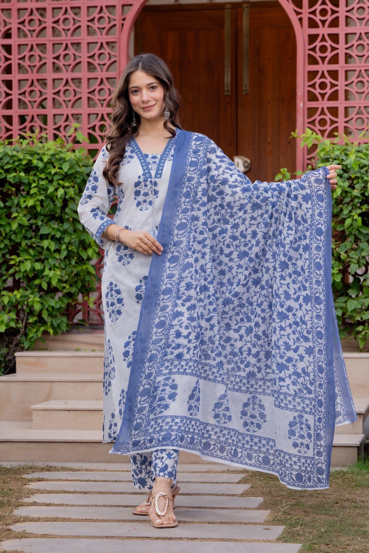 Women's Cotton Printed Straight Kurta Set with Palazzo & Dupatta (Buy 1 Get 1 Free )