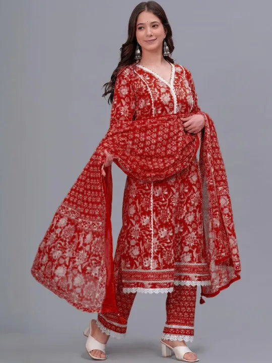 Floral Printed Regular Pure Cotton Kurta With Trousers & Dupatta  (Buy 1 Get 1 Free )
