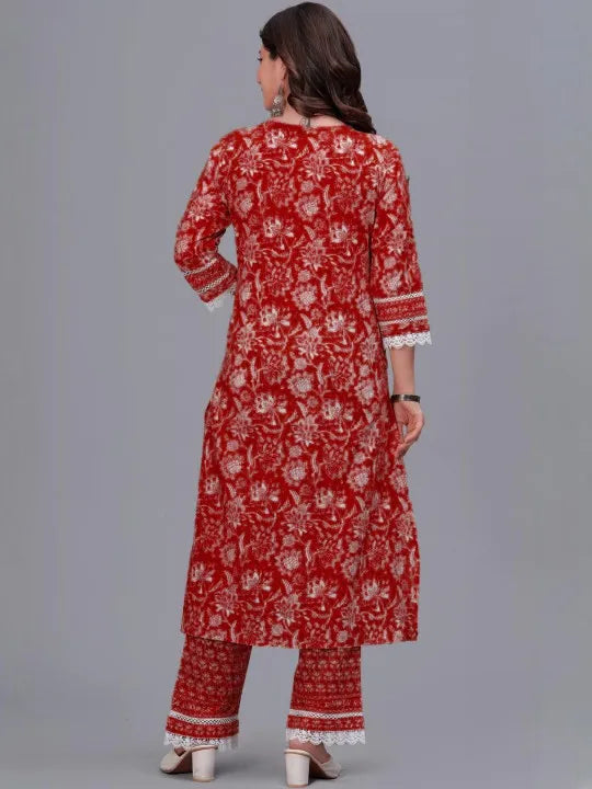 Floral Printed Regular Pure Cotton Kurta With Trousers & Dupatta  (Buy 1 Get 1 Free )