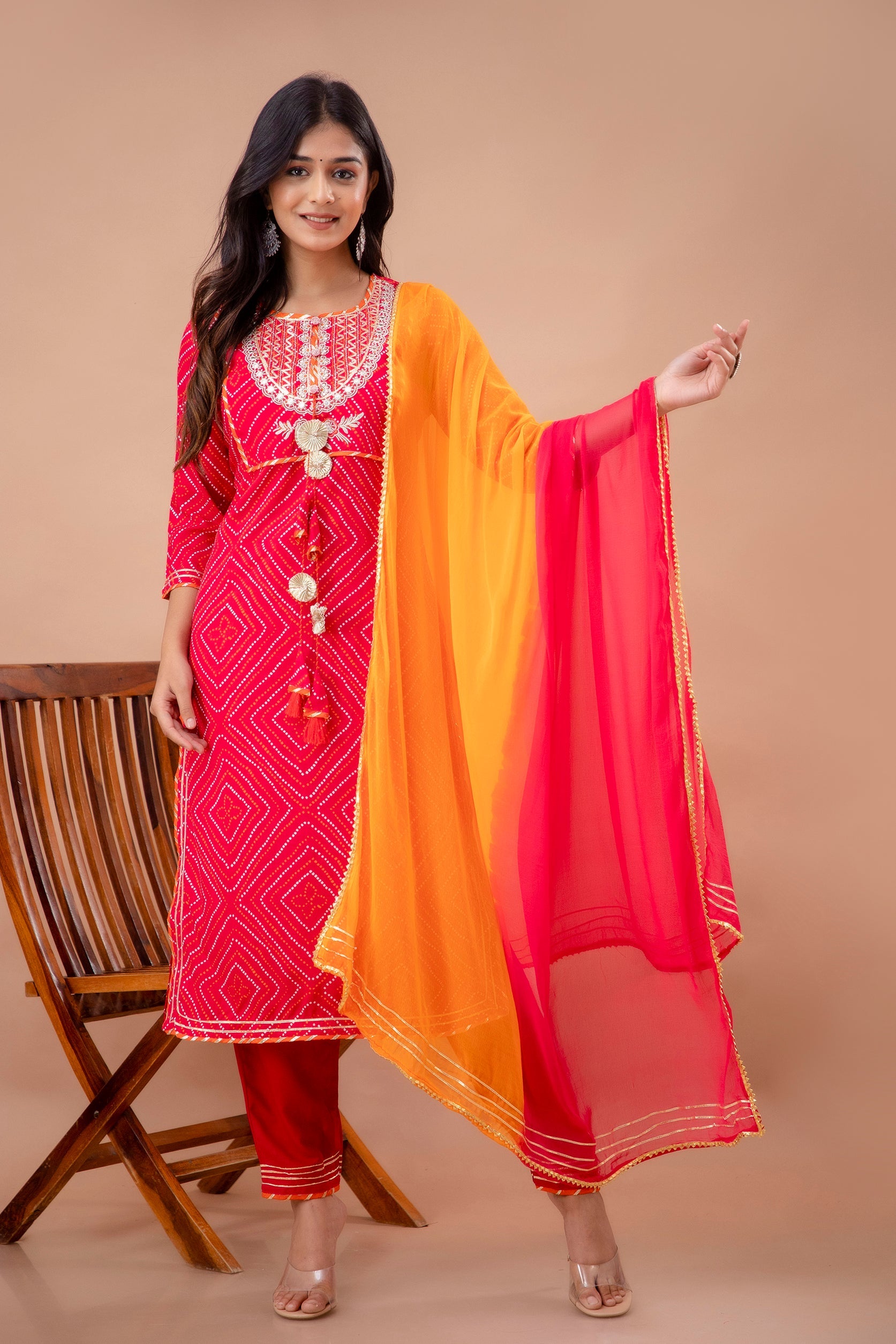 Ethnic Motif Printed Gotta Patti Embellished Kurta With Trouser & Dupatta