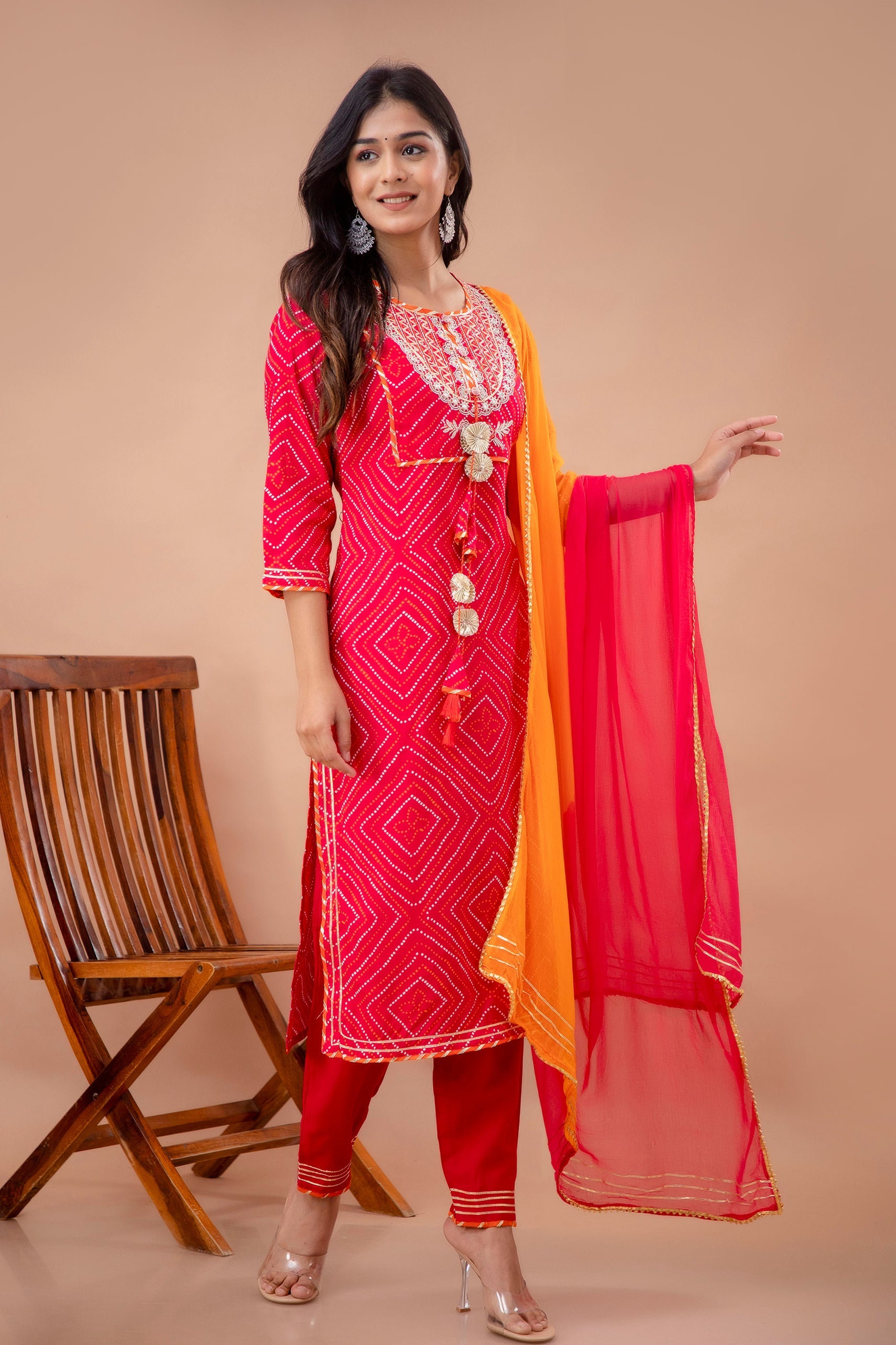 Ethnic Motif Printed Gotta Patti Embellished Kurta With Trouser & Dupatta