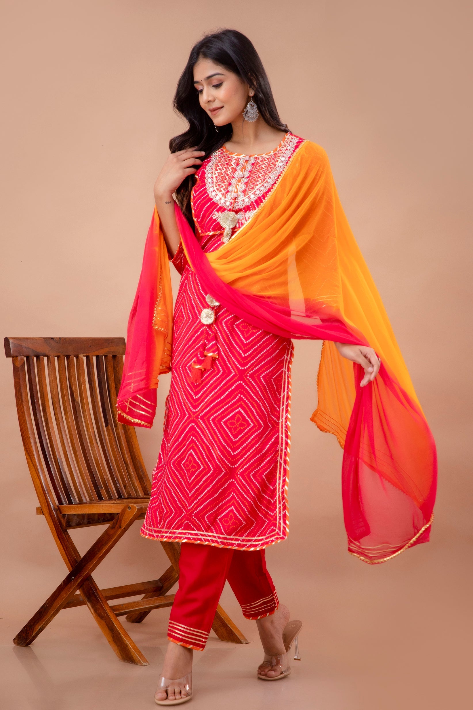 Ethnic Motif Printed Gotta Patti Embellished Kurta With Trouser & Dupatta