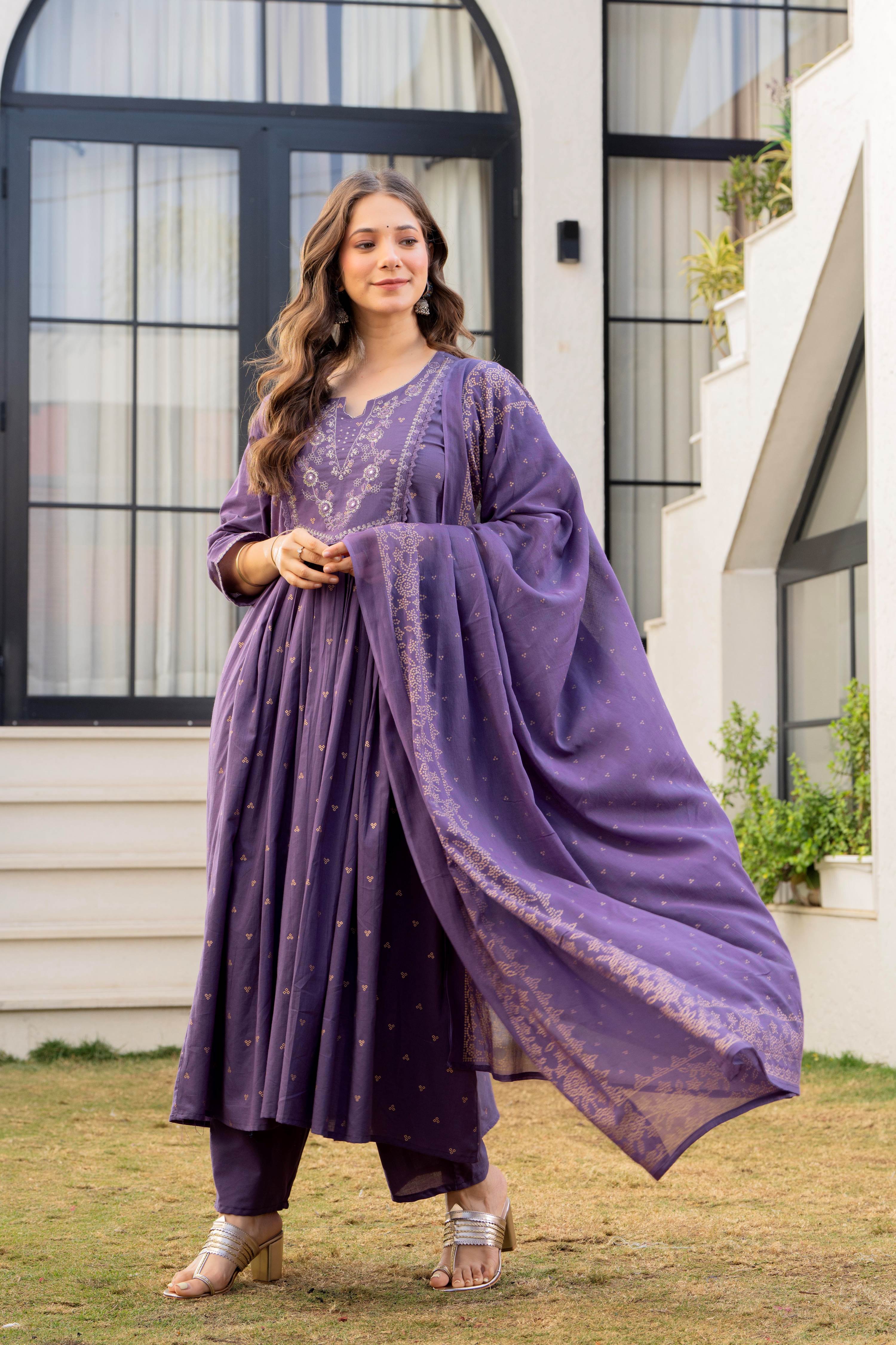 Women’s 100% Pure Cotton Anarkali Kurta Set with Pant &