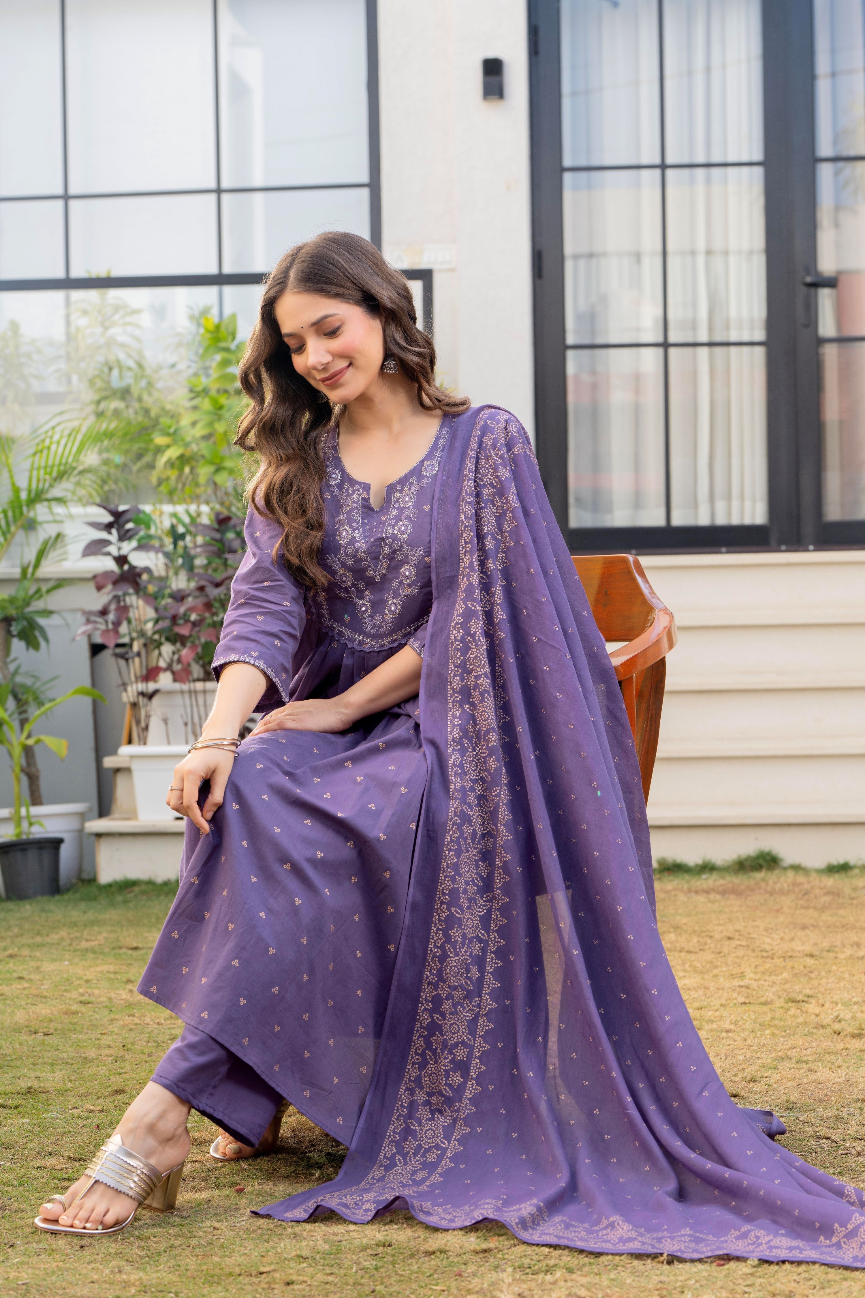 Women’s 100% Pure Cotton Anarkali Kurta Set with Pant &
