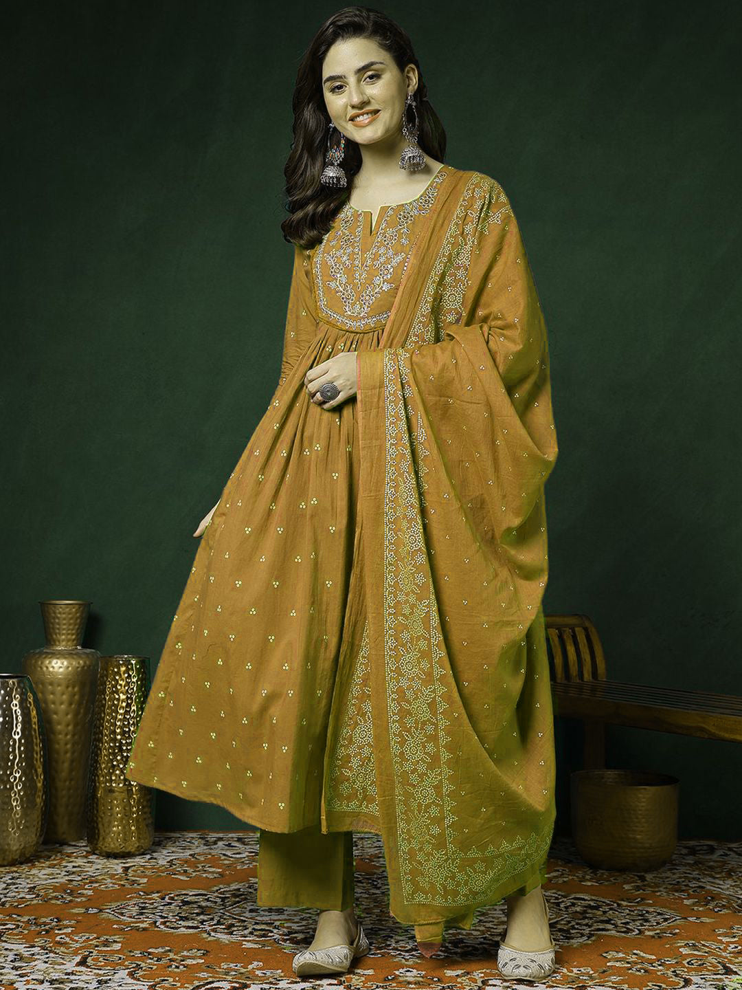 Women’s 100% Pure Cotton Anarkali Kurta Set with Pant &
