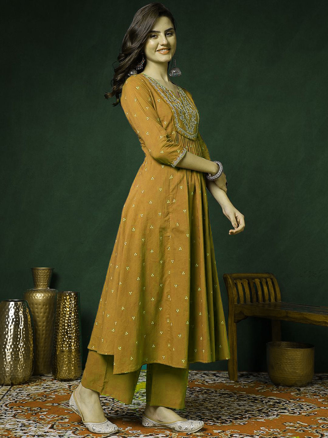 Women’s 100% Pure Cotton Anarkali Kurta Set with Pant &