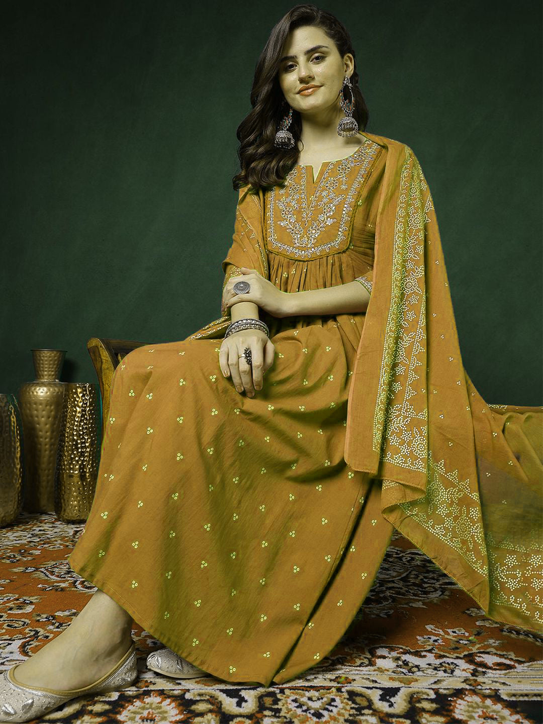 Women’s 100% Pure Cotton Anarkali Kurta Set with Pant &